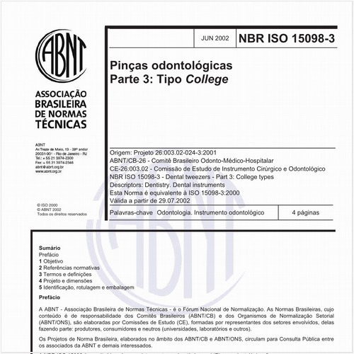 Pinças odontológicas - Parte 3: Tipo college
