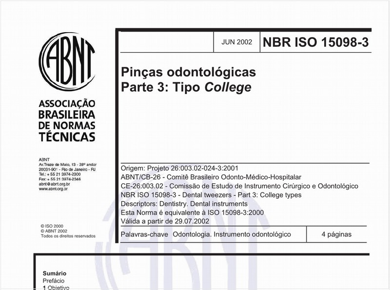 Pinças odontológicas - Parte 3: Tipo college