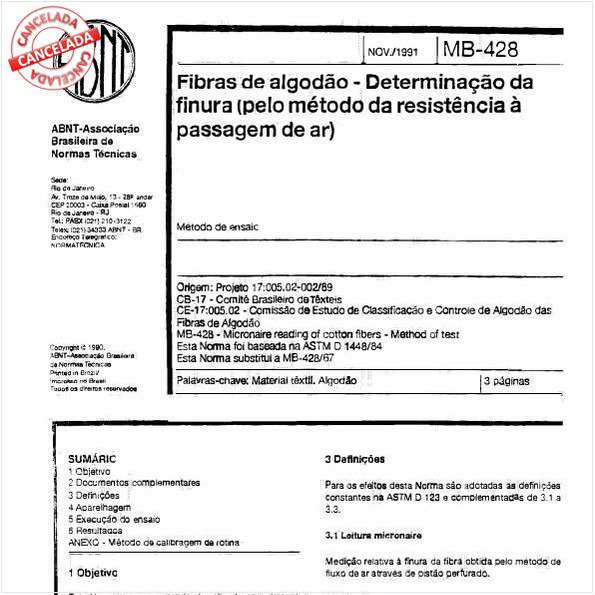 Fibras de algodão - Determinação da finura (pelo método da resistência à passagem de ar)