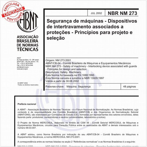 Segurança de máquinas - Dispositivos de intertravamento associados a proteções - Princípios para projeto e seleção