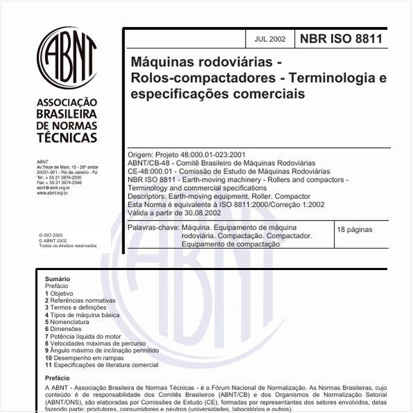 Máquinas rodoviárias - Rolos-compactadores - Terminologia e especificações comerciais