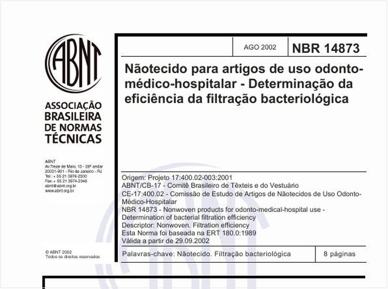Nãotecido para artigos de uso odonto-médico-hospitalar - Determinação da eficiência da filtração bacteriológica