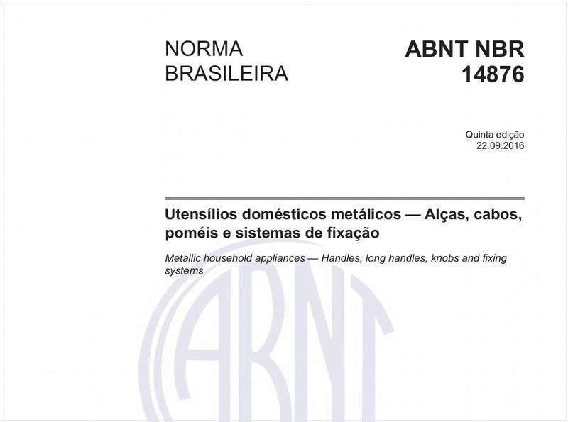 Utensílios domésticos metálicos — Alças, cabos, poméis e sistemas de fixação