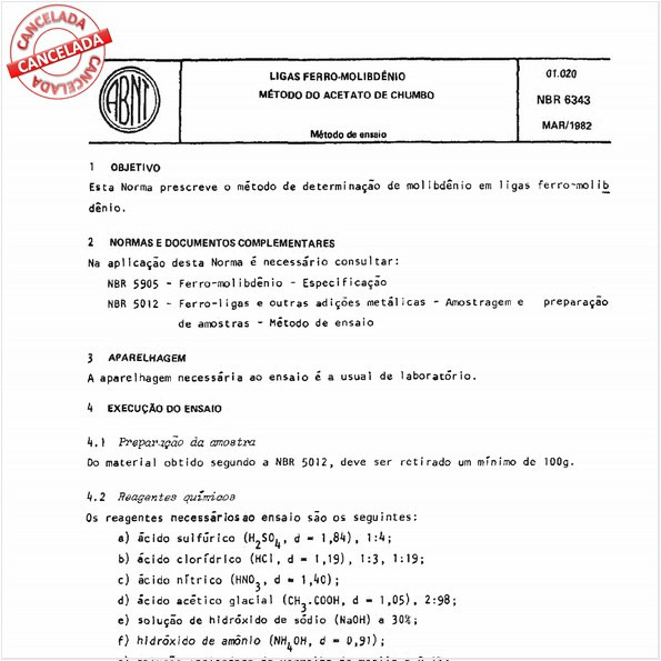 Ligas ferromolibdênio - Método do acetato de chumbo