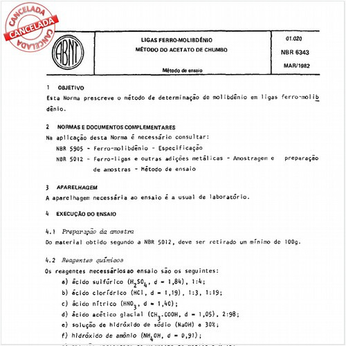 Ligas ferromolibdênio - Método do acetato de chumbo