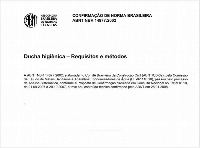 Ducha Higiênica - Requisitos e métodos de ensaio