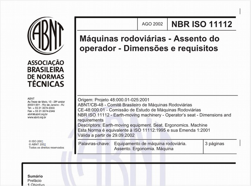 Máquinas rodoviárias - Assento do operador - Dimensões e requisitos