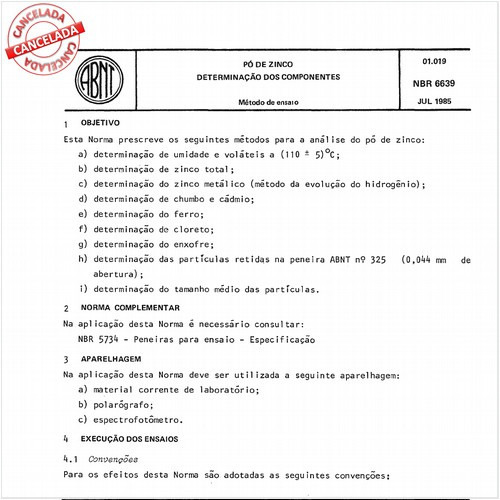 Pó de zinco - Determinação dos componentes