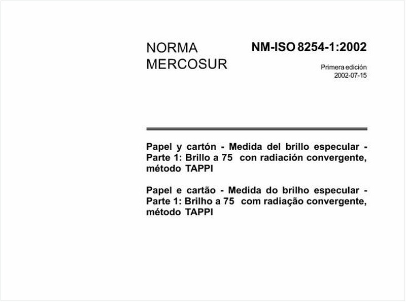 Papel e cartão - Medida do brilho especular - Parte 1: Brilho a 75° com radiação convergente, método TAPPI