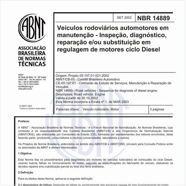 Veículos rodoviários automotores em manutenção - Inspeção, diagnóstico, reparação e/ou substituição em regulagem de motores ciclo Diesel