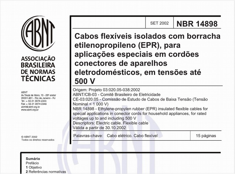 Cabos flexíveis isolados com borracha etilenopropileno (EPR), para aplicações especiais em cordões conectores de aparelhos eletrodomésticos, em tensões até 500 V