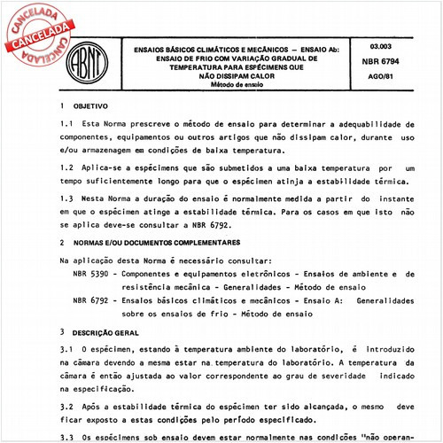 Ensaios básicos climáticos e mecânicos - Ensaio Ab: Ensaio de frio com variação gradual de temperatura para espécimens que não dissipam calor