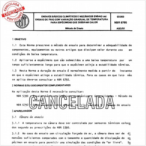 Ensaios básicos climáticos e mecânicos - Ensaio Ad: Ensaio de frio com variação gradual de temperatura para espécimens que dissipam calor