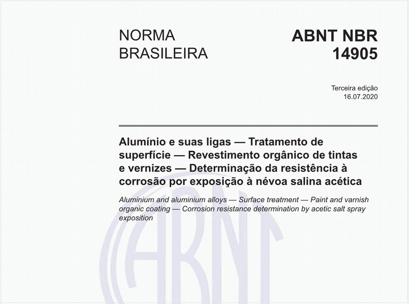 Alumínio e suas ligas — Tratamento de superfície — Revestimento orgânico de tintas e vernizes — Determinação da resistência à corrosão por exposição à névoa salina acética
