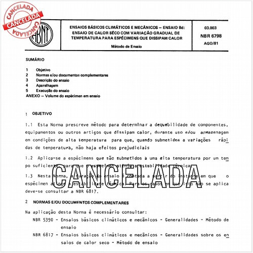 Ensaios básicos climáticos e mecânicos - Ensaio Bd: Ensaio de calor seco com variação gradual de temperatura para espécimens que dissipam calor