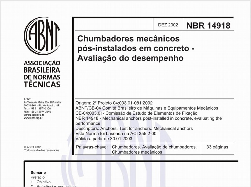 Chumbadores mecânicos pós-instalados em concreto - Avaliação do desempenho