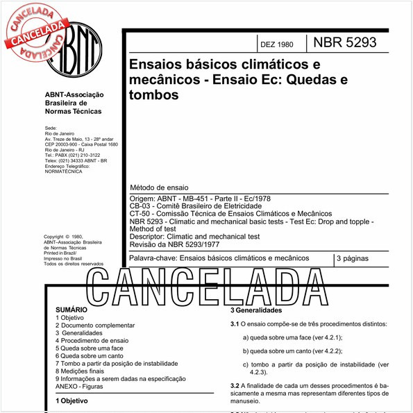 Ensaios básicos climáticos e mecânicos - Ensaio Ec: Quedas e tombos
