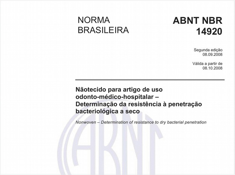 Nãotecido para artigo de uso odonto-médico-hospitalar - Determinação da resistência à penetração bacteriológica a seco