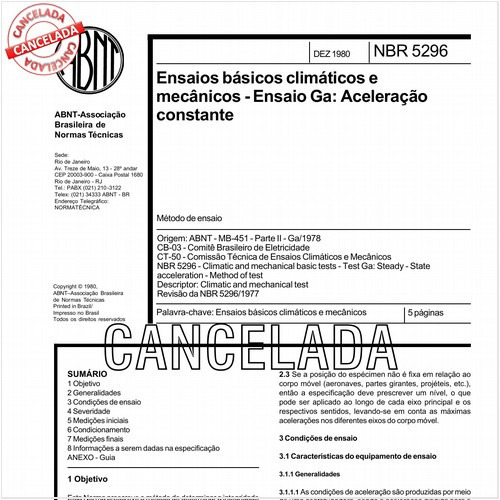 Ensaios básicos climáticos e mecânicos - Ensaio Ga: Aceleração constante