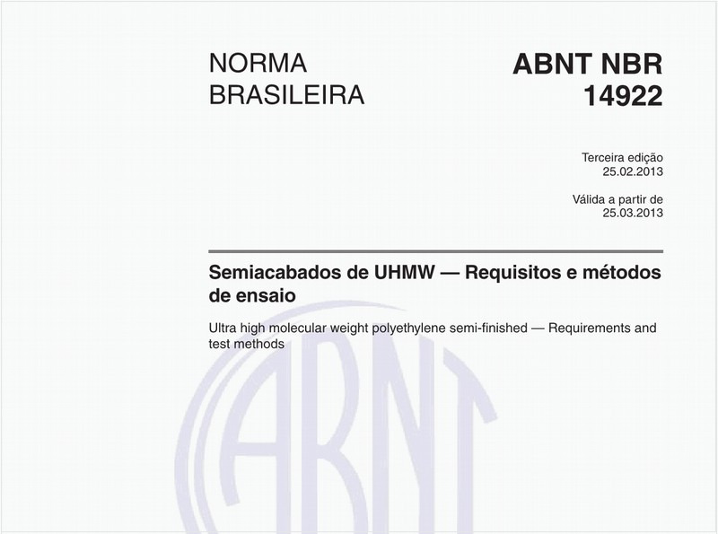Semiacabados de UHMW — Requisitos e métodos de ensaio