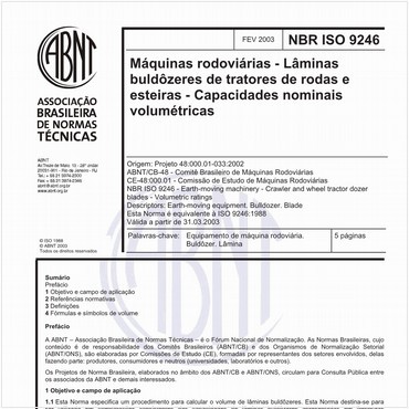 ABNT NBR ISO 9246 NBRISO9246 Máquinas rodoviárias - Lâminas