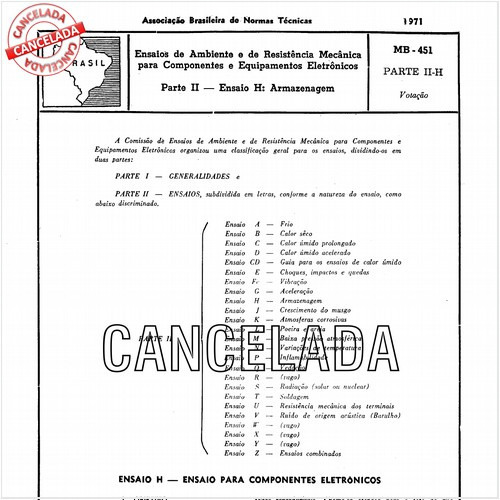 Ensaios de ambiente e de resistência mecânica para componentes e equipamentos eletrônicos - Ensaio H: Armazenagem