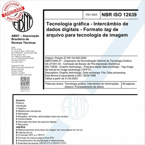 Tecnologia gráfica - Intercâmbio de dados digitais - Formato tag de arquivo para tecnologia de imagem