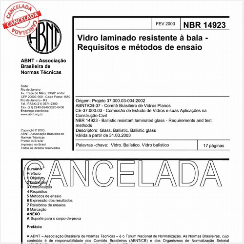Vidro laminado resistente à bala - Requisitos e métodos de ensaio