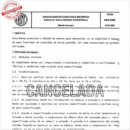 Ensaios básicos climáticos e mecânicos - Ensaio M: Baixa pressão atmosférica