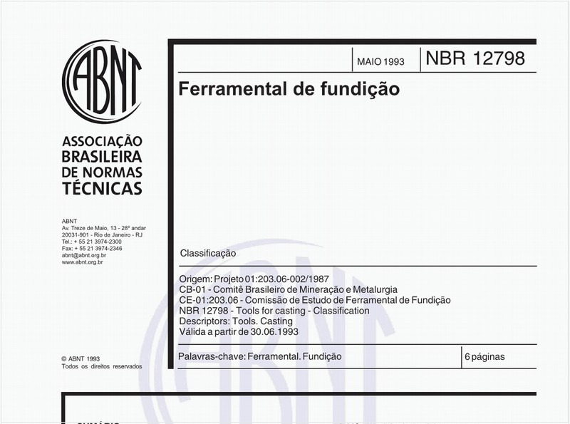 Ferramental de fundição - Classificação