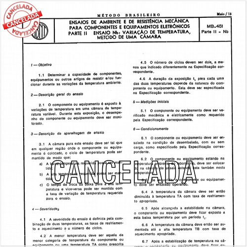 Ensaios de ambiente e de resistência mecânica para componentes e equipamentos eletrônicos - Ensaio Nb: Variação de temperatura - Método de uma câmara