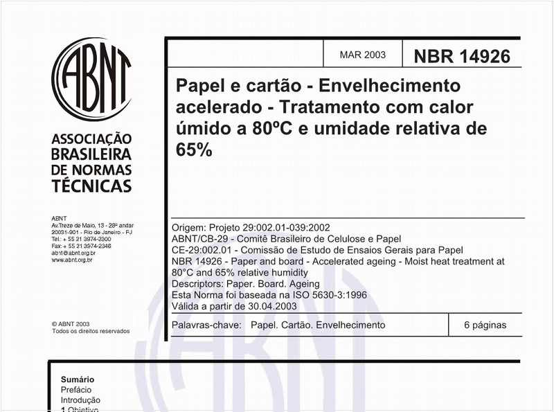 Papel e cartão - Envelhecimento acelerado - Tratamento com calor úmido a 80°C e umidade relativa de 65%