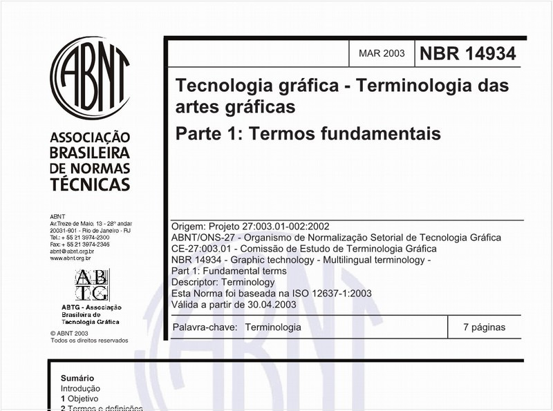 Tecnologia gráfica - Terminologia das artes gráficasParte 1: Termos fundamentais