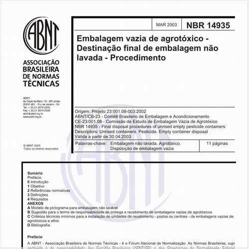 Embalagem vazia de agrotóxico - Destinação final de embalagem não lavada - Procedimento