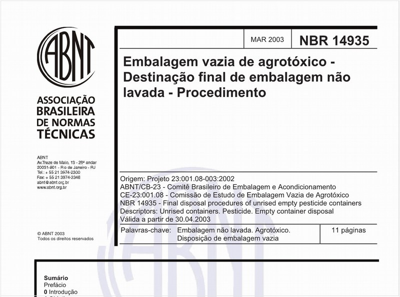 Embalagem vazia de agrotóxico - Destinação final de embalagem não lavada - Procedimento