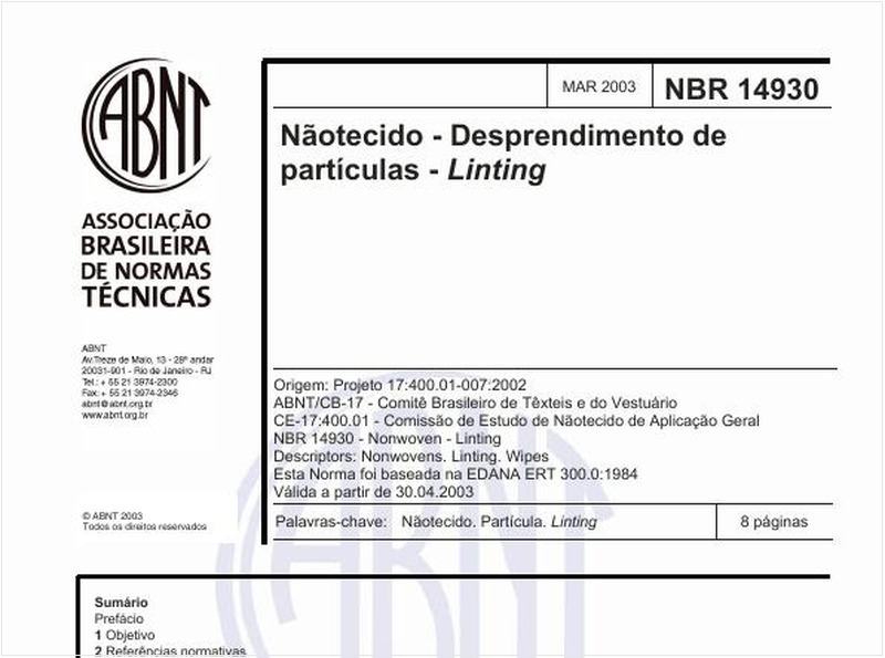 Nãotecidos - Desprendimento de partículas - Linting