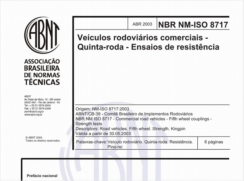 Veículos rodoviários comerciais - Quinta-roda - Ensaios de resistência