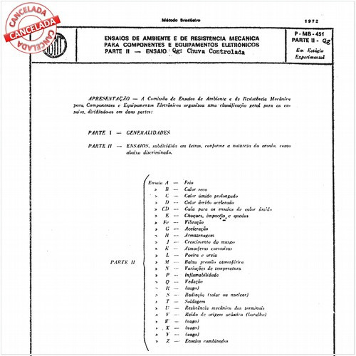 Ensaios de ambiente e de resistência mecânica para componentes e equipamentos eletrônicos - Ensaio Qg: Chuva controlada