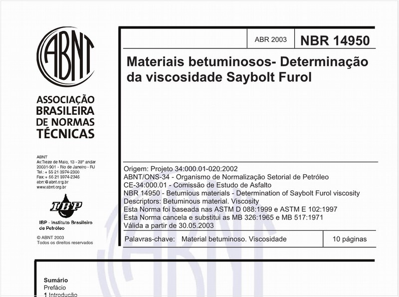 Materiais betuminosos - Determinação da viscosidade Saybolt Furol
