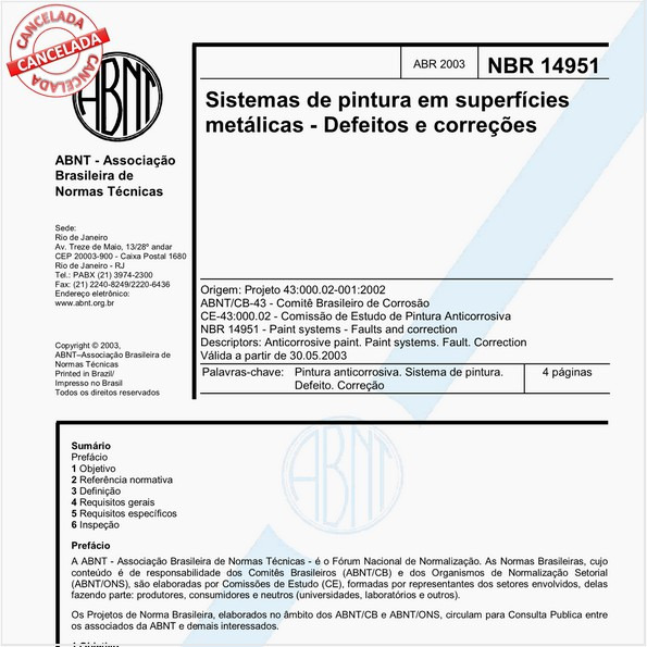 Sistemas de pintura em superfícies metálicas - Defeitos e correções