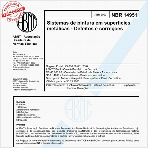 Sistemas de pintura em superfícies metálicas - Defeitos e correções