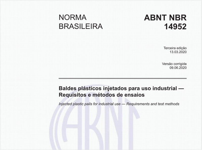 Baldes plásticos injetados para uso industrial — Requisitos e métodos de ensaios
