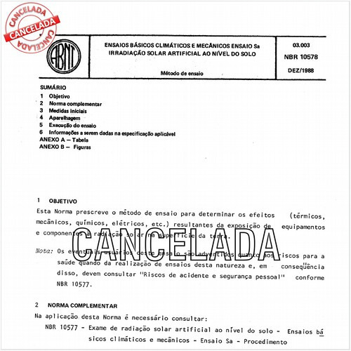 Ensaios básicos climáticos e mecânicos - Ensaio Sa - Irradiação solar artificial ao nível do solo