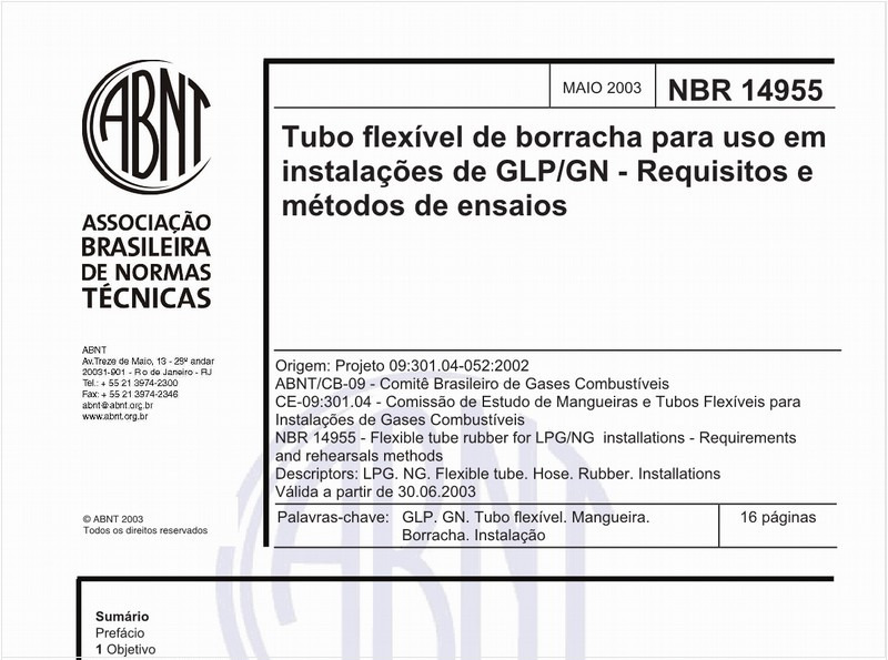 Tubo flexível de borracha para uso em instalações de GLP/GN - Requisitos e métodos de ensaio