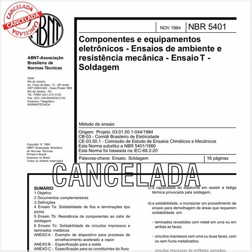 Componentes e equipamentos eletrônicos - Ensaios de ambiente e resistência mecânica - Ensaio T - Soldagem