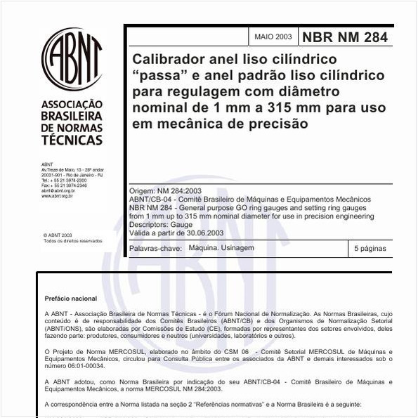 Calibrador anel liso cilíndrico "passa" e anel padrão liso cilíndrico para regulagem com diâmetro nominal de 1 mm a 315 mm para uso em mecânica de precisão