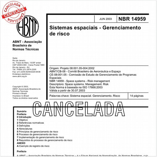 Sistemas espaciais - Gerenciamento de risco