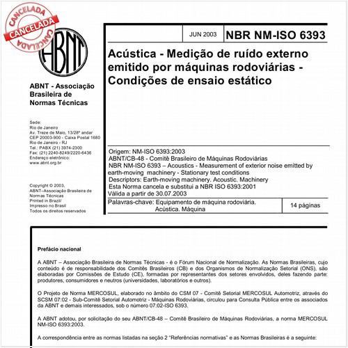 Acústica - Medição de ruído externo emitido por máquinas rodoviárias - Condições de ensaio estático