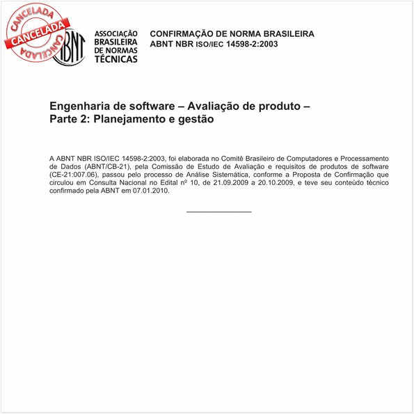 Engenharia de software - Avaliação de produto - Parte 2: Planejamento e gestão