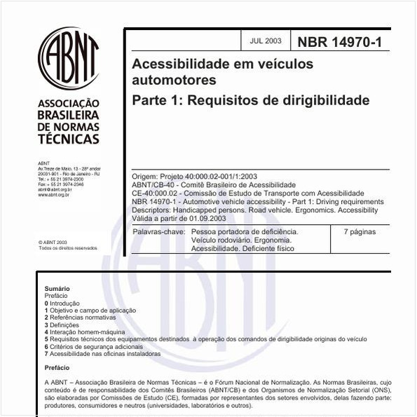 Acessibilidade em veículos automotores - Parte 1: Requisitos de dirigibilidade